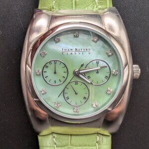 Joan Rivers Classics Watch Green Face Textured Green Leather Band - Untested